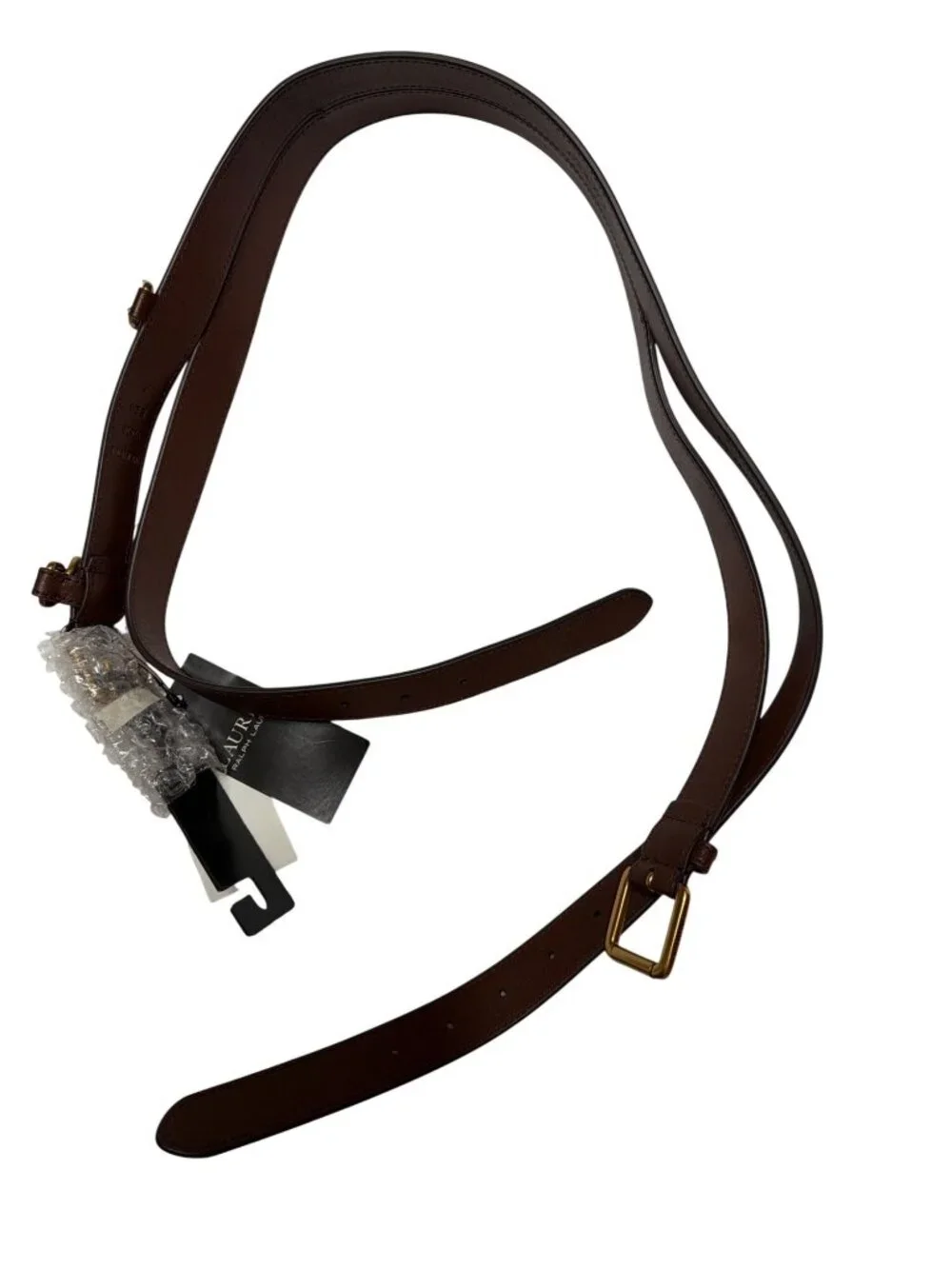 NWT Ralph Lauren Leather Double-Wrap Chain Belt Dark Mahogany Size Small